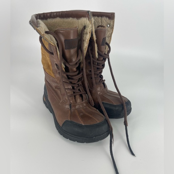 UGG Butte Kids Size 4 Leather Winter Boot Adirondack Style Brown Tan Waterproof - Picture 3 of 6